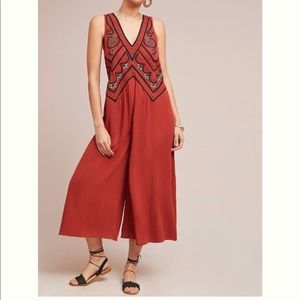 Anthropologie MAEVE Rust Embroidered Jumpsuit